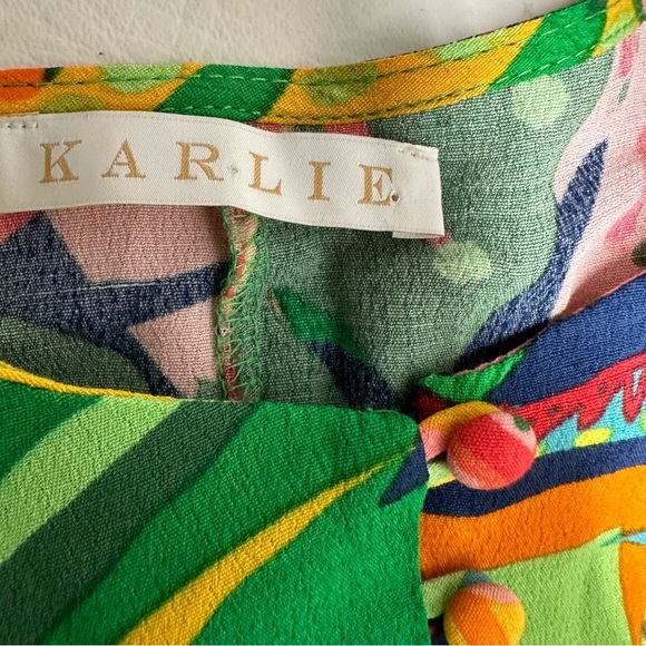 KARLIE Tropical Green Floral MINI  Dress PUFF Sleeves size M - Picture 7 of 11